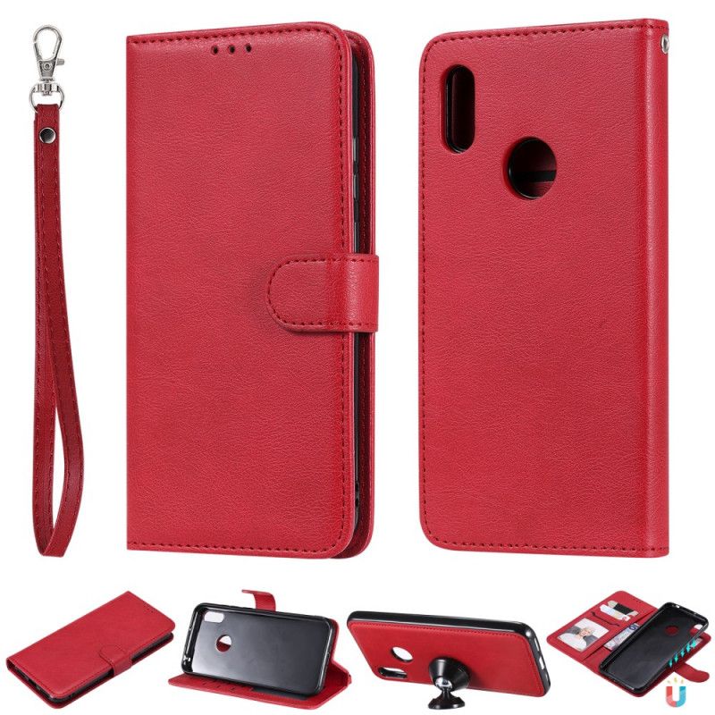 Leren Hoesje voor Huawei Y6 2019 Roségoud Donkerblauw Afneembare Schaal Met Riem