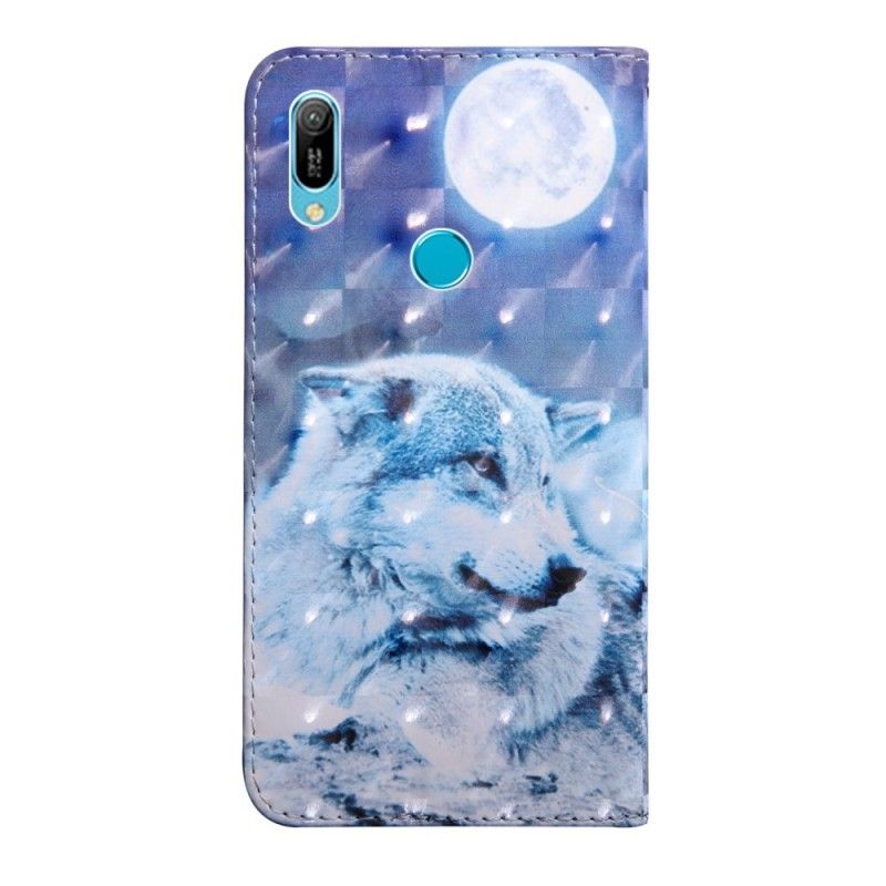 Leren Hoesje voor Huawei Y6 2019 Wolf In Maanlicht