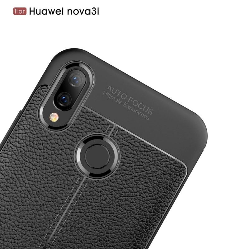 Cover Hoesje Huawei P Smart Plus Grijs Zwart Telefoonhoesje Dubbellijns Lychee Leereffect
