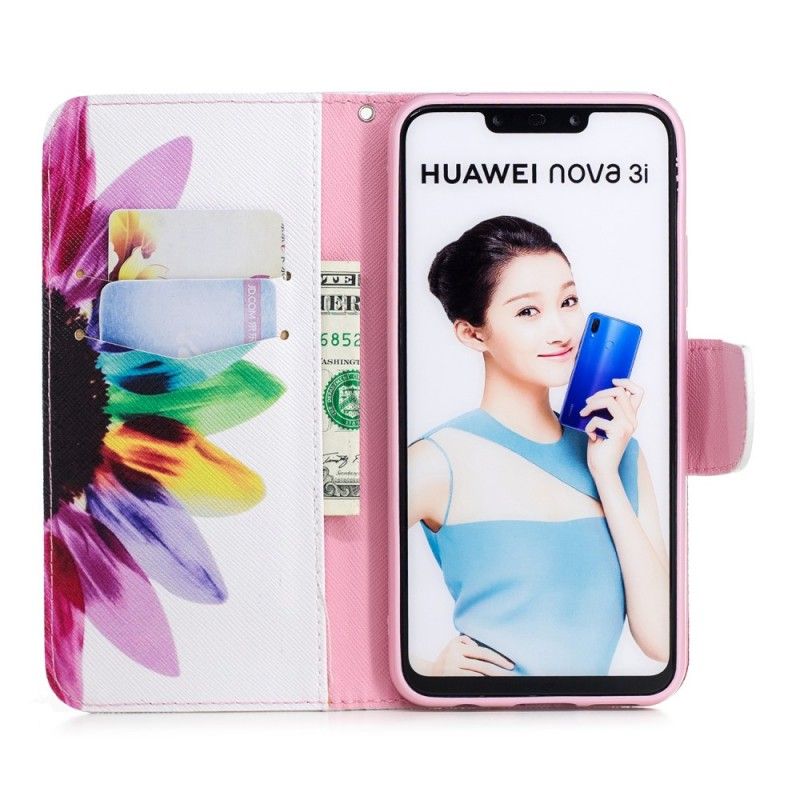 Flip Case Leren Huawei P Smart Plus Aquarelbloem