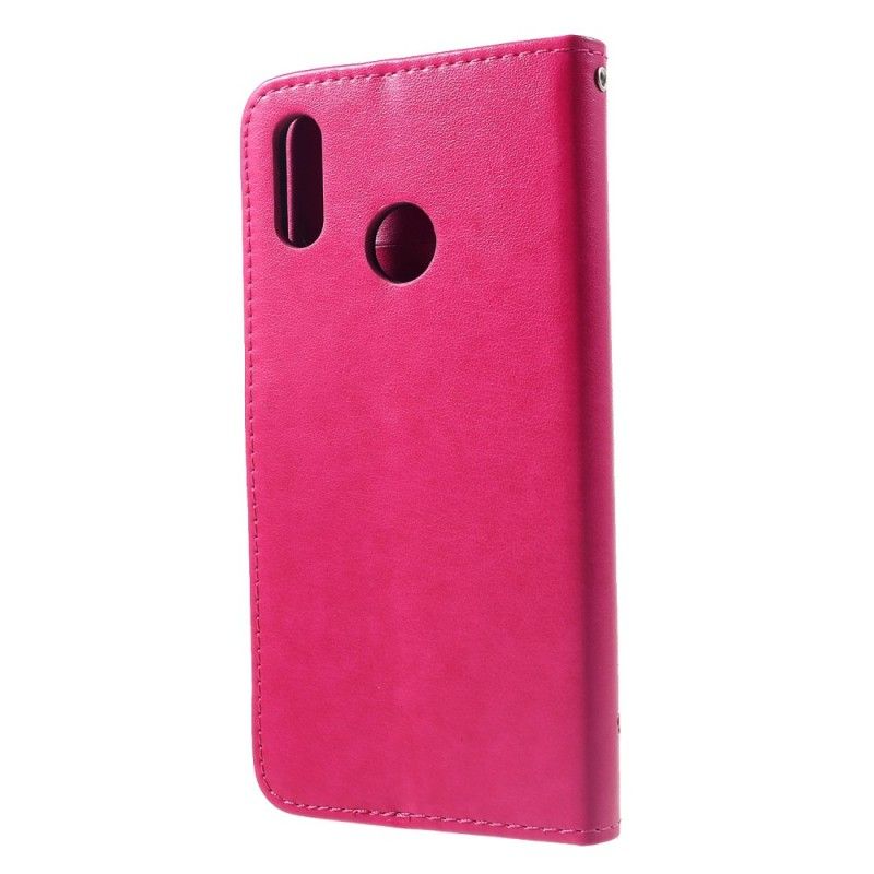 Leren Hoesje Huawei P Smart Plus Lichtblauw Roze Vlinders En Stringbloemen