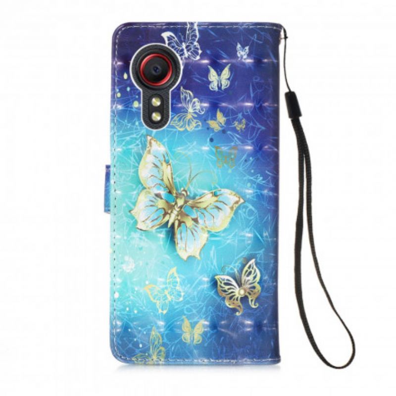 Bescherming Hoesje Samsung Galaxy Xcover 5 Gouden Vlinders Lanyard