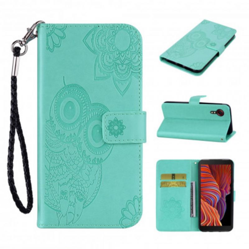 Folio-hoesje Samsung Galaxy Xcover 5 Telefoonhoesje Uil Mandala En Lanyard