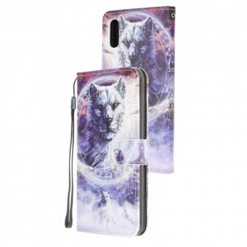 Folio-hoesje Samsung Galaxy Xcover 5 Telefoonhoesje Wolf In De Winter Met Koord