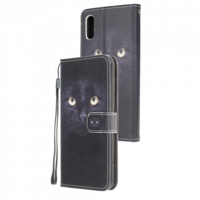 Leren Hoesje Samsung Galaxy Xcover 5 Kattenogen Met Zwarte Bandjes Bescherming Hoesje