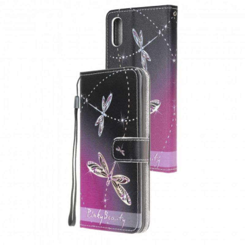 Leren Hoesje Samsung Galaxy Xcover 5 Strappy Libellen Bescherming Hoesje