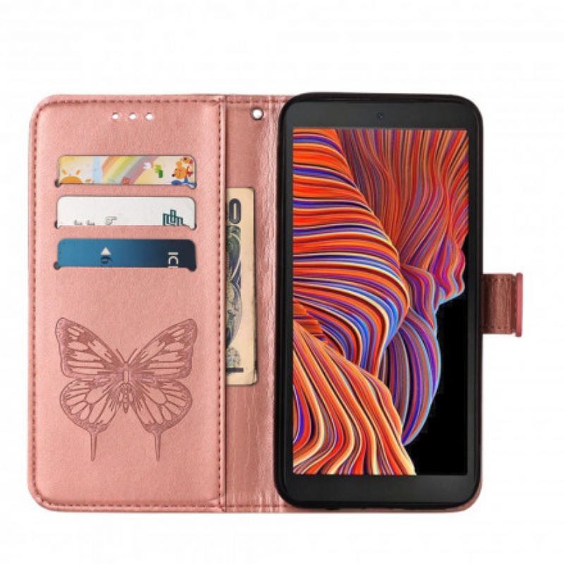 Leren Hoesje Samsung Galaxy Xcover 5 Vlinderontwerp Met Lanyard