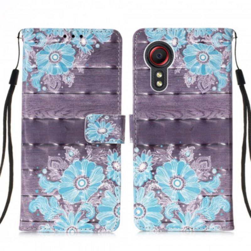 Leren Hoesje Voor Samsung Galaxy Xcover 5 Blauwe Bloemen