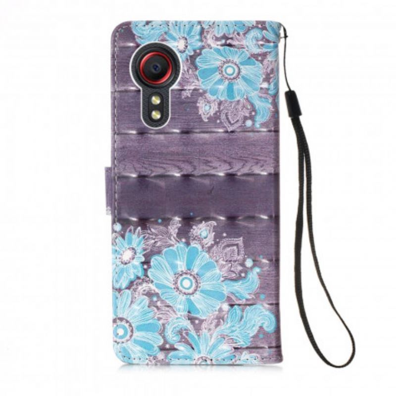 Leren Hoesje Voor Samsung Galaxy Xcover 5 Blauwe Bloemen