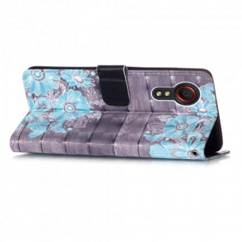 Leren Hoesje Voor Samsung Galaxy Xcover 5 Blauwe Bloemen