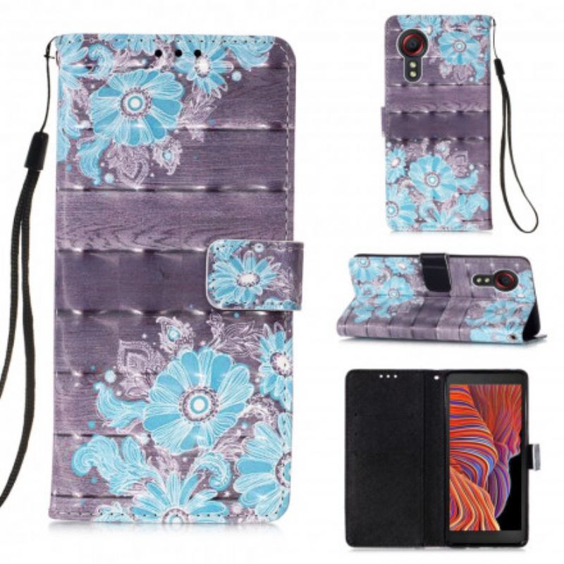 Leren Hoesje Voor Samsung Galaxy Xcover 5 Blauwe Bloemen