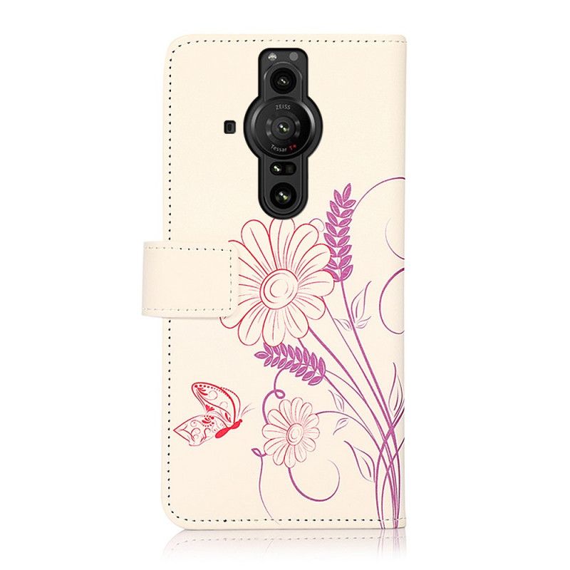 Leren Hoesje Sony Xperia Pro-i Vlinders En Bloemen Tekenen