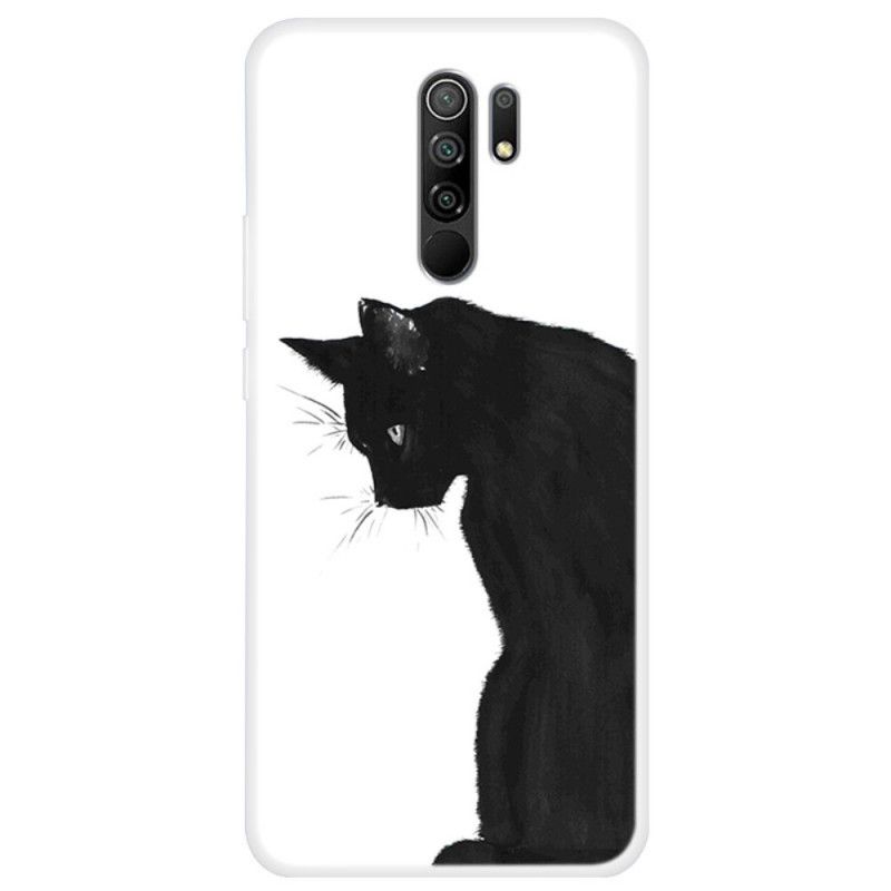 Case Hoesje Xiaomi Redmi 9 Telefoonhoesje Peinzende Zwarte Kat