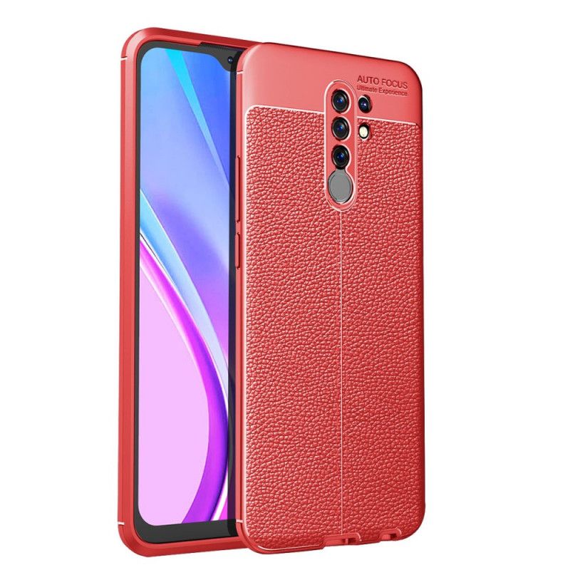 Cover Hoesje Xiaomi Redmi 9 Rood Zwart Telefoonhoesje Dubbellijn Lychee Leereffect