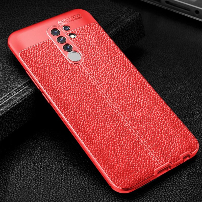 Cover Hoesje Xiaomi Redmi 9 Rood Zwart Telefoonhoesje Dubbellijn Lychee Leereffect