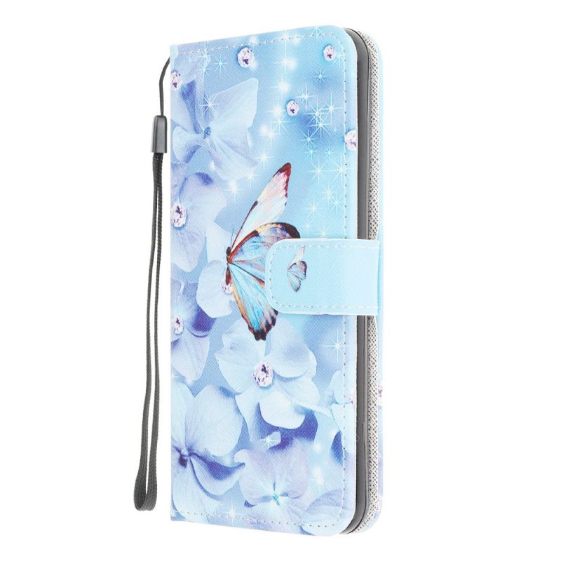 Flip Case Leren Xiaomi Redmi 9 Diamanten Vlinders Met String