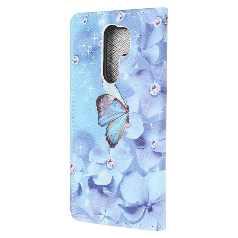 Flip Case Leren Xiaomi Redmi 9 Diamanten Vlinders Met String