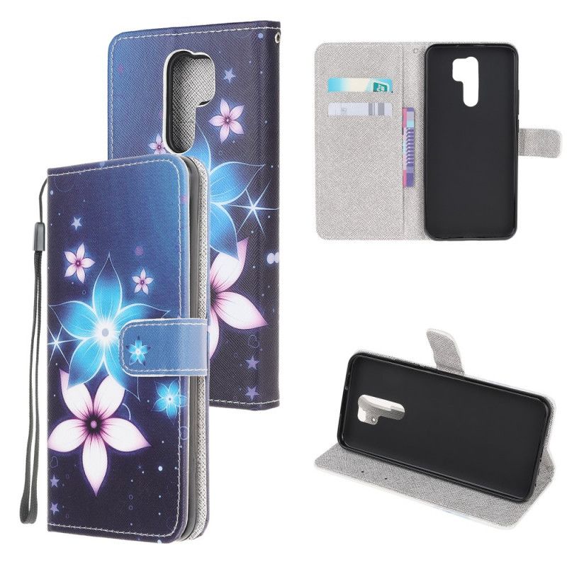 Flip Case Leren Xiaomi Redmi 9 Maanbloemen Met String