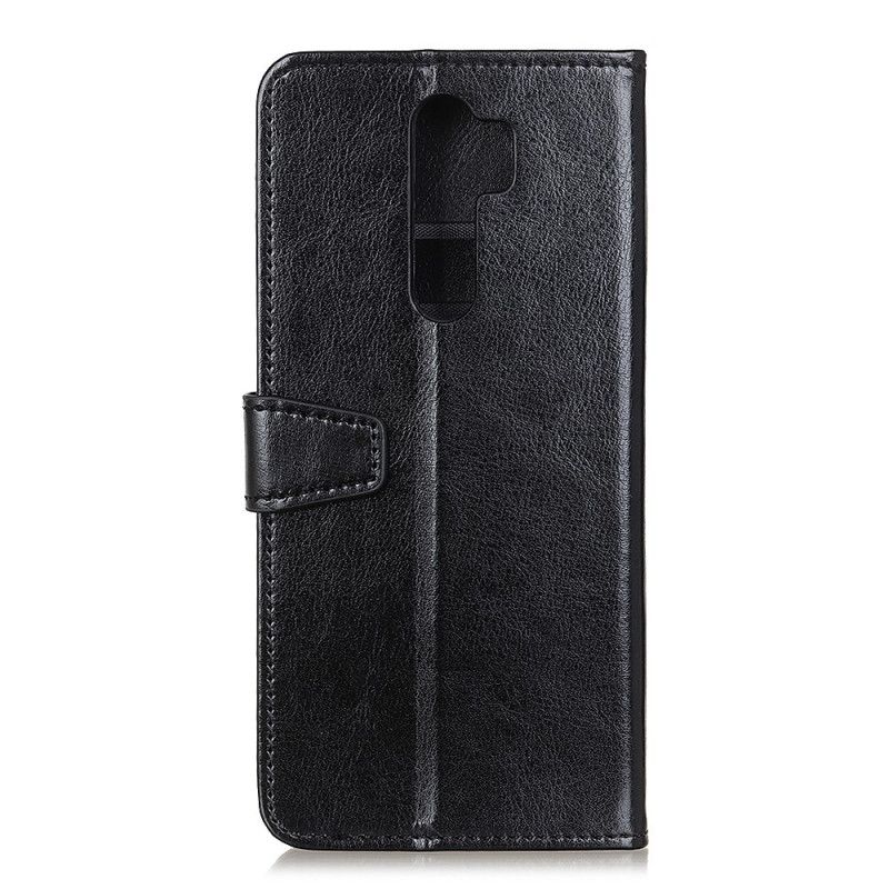 Flip Case Leren Xiaomi Redmi 9 Wit Zwart Eenvoudig Glanzend Leereffect