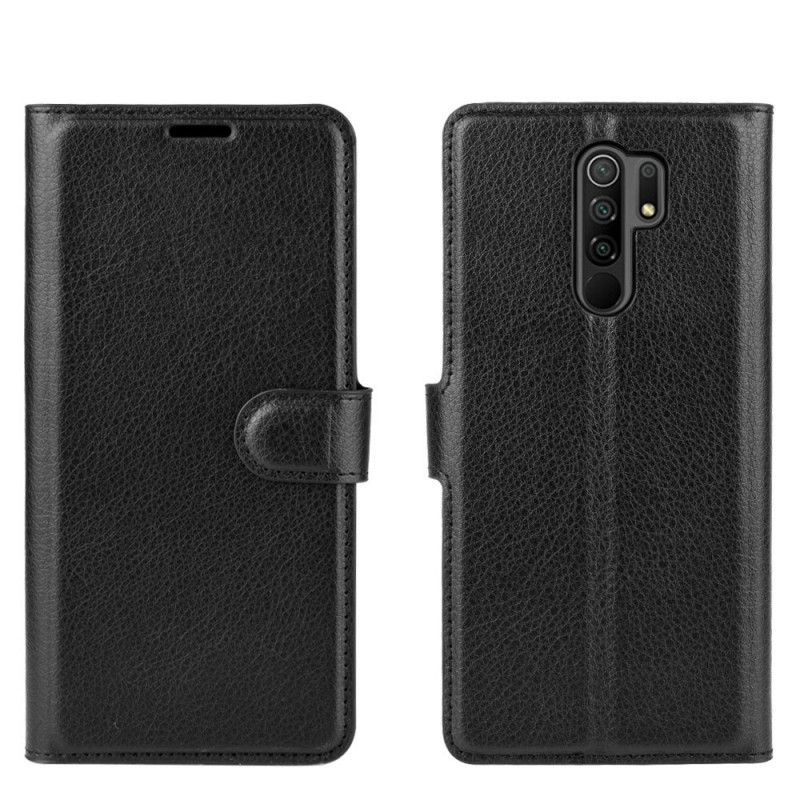 Flip Case Leren Xiaomi Redmi 9 Wit Zwart Klassiek Kunstleer