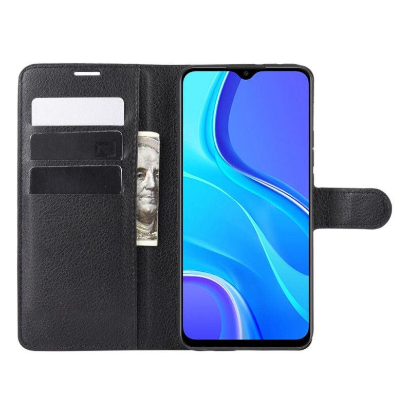 Flip Case Leren Xiaomi Redmi 9 Wit Zwart Klassiek Kunstleer