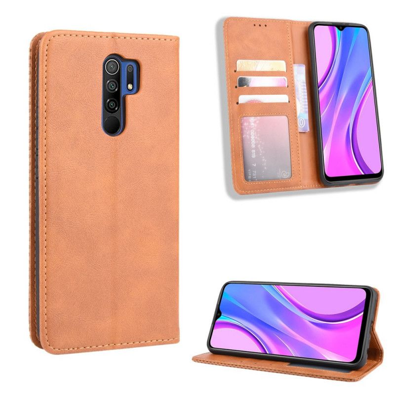 Folio-hoesje Xiaomi Redmi 9 Rood Zwart Gestileerd Vintage Leereffect