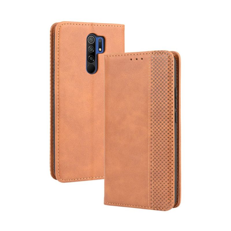 Folio-hoesje Xiaomi Redmi 9 Rood Zwart Gestileerd Vintage Leereffect