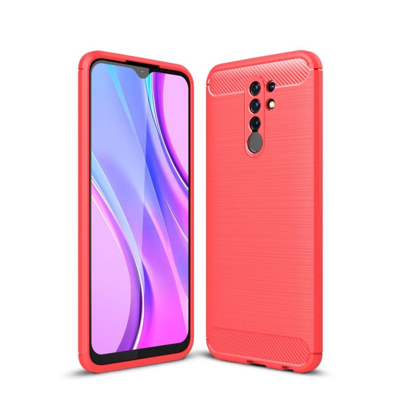 Hoesje Xiaomi Redmi 9 Rood Zwart Geborsteld Koolstofvezel