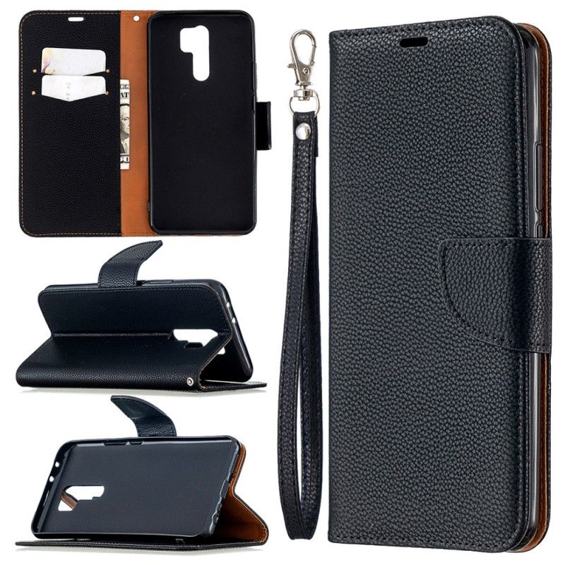 Leren Hoesje voor Xiaomi Redmi 9 Grijs Zwart Lychee Schuine Flap