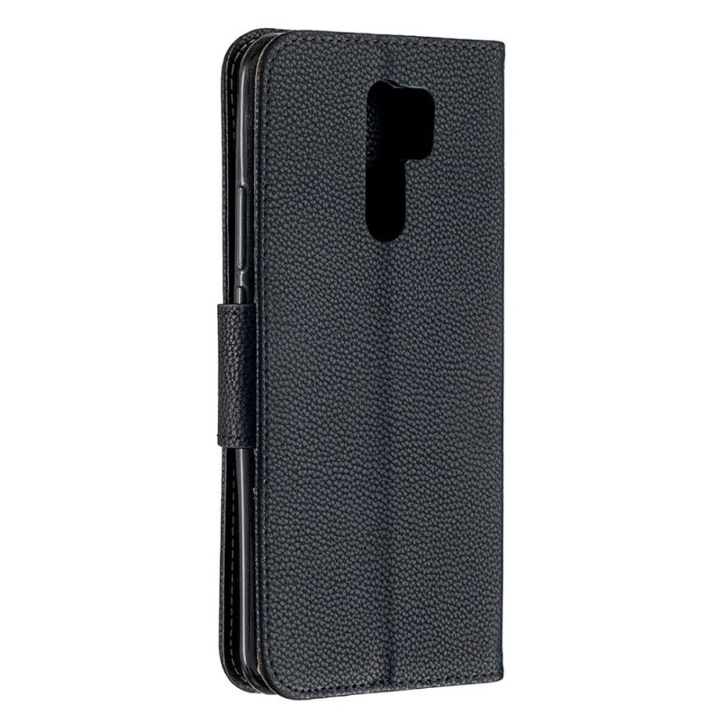 Leren Hoesje voor Xiaomi Redmi 9 Grijs Zwart Lychee Schuine Flap