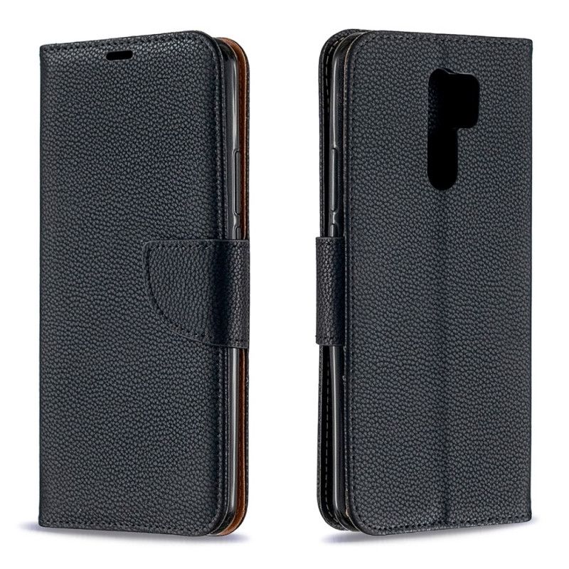 Leren Hoesje voor Xiaomi Redmi 9 Grijs Zwart Lychee Schuine Flap