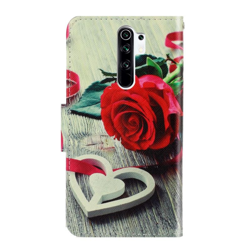 Leren Hoesje voor Xiaomi Redmi 9 Romantische Roos Met String