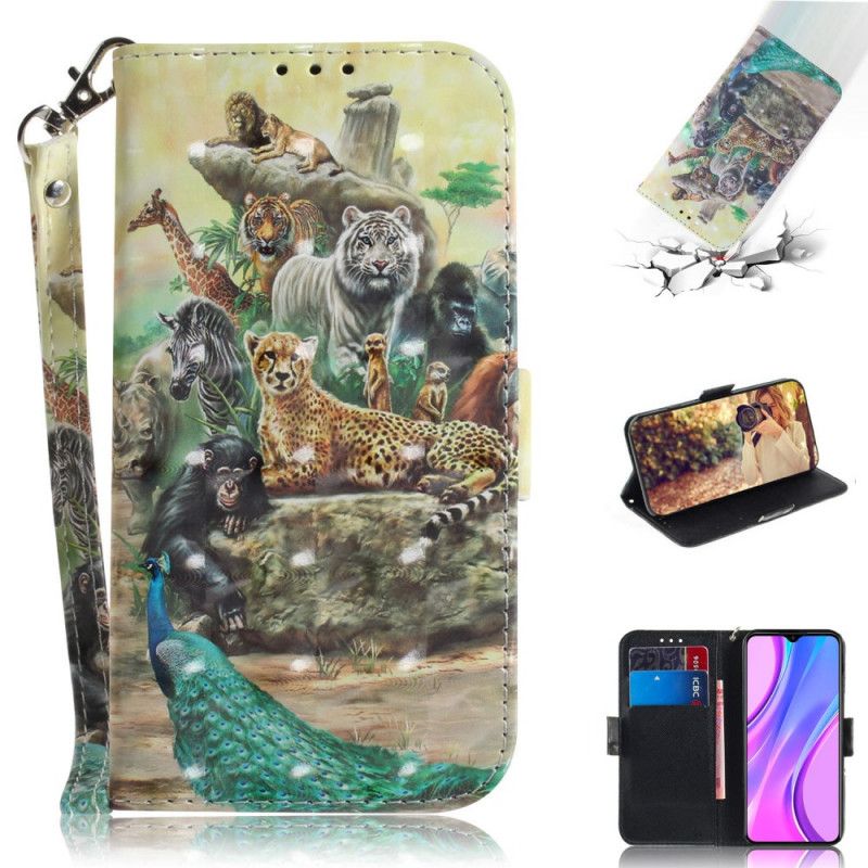 Leren Hoesje voor Xiaomi Redmi 9 String Safari Dieren