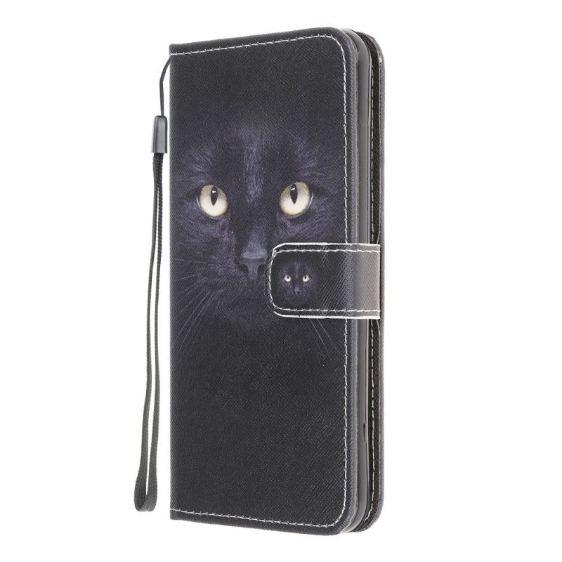 Leren Hoesje voor Xiaomi Redmi 9 Zwarte Kattenogen Met String