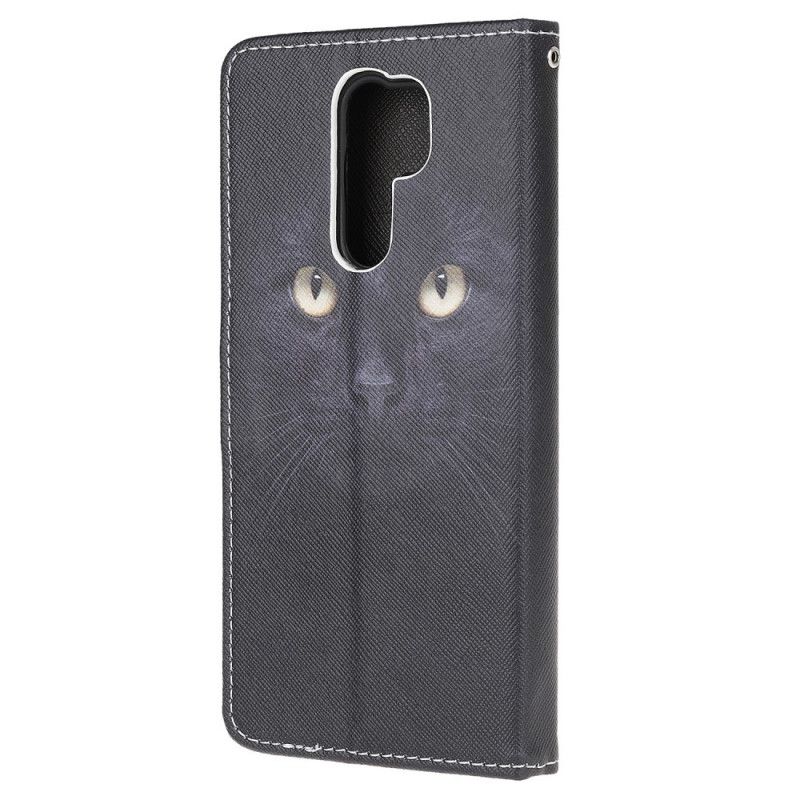 Leren Hoesje voor Xiaomi Redmi 9 Zwarte Kattenogen Met String