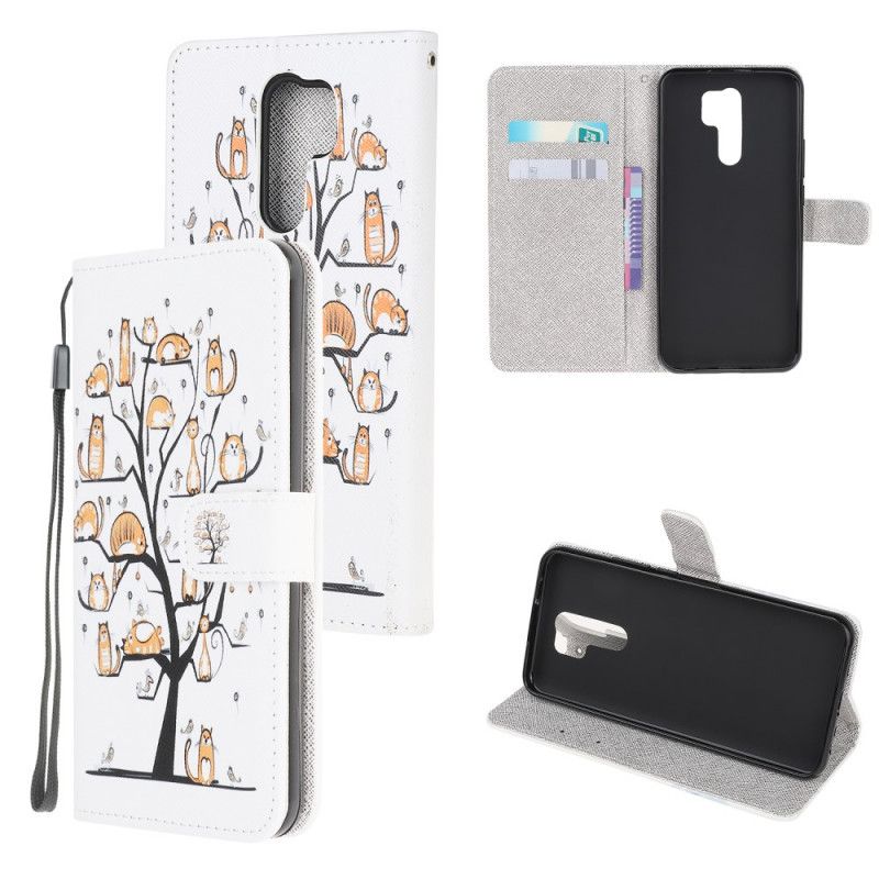 Leren Hoesje Xiaomi Redmi 9 Funky String Katten