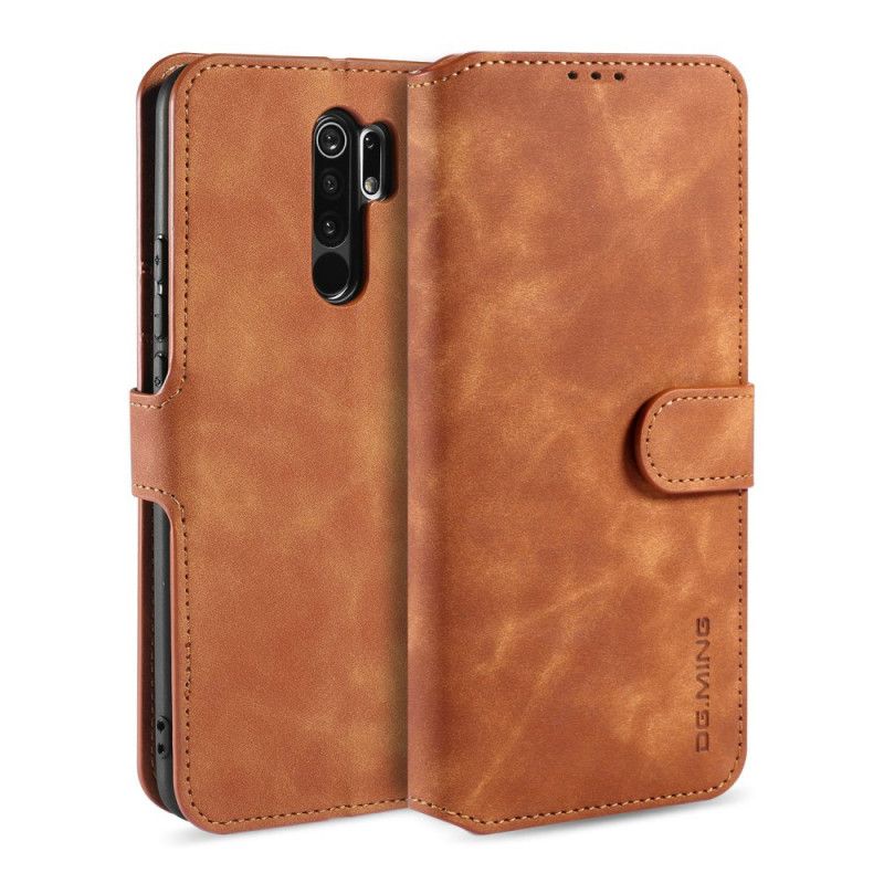 Leren Hoesje Xiaomi Redmi 9 Grijs Zwart Retro Dg.Ming