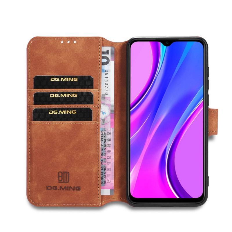 Leren Hoesje Xiaomi Redmi 9 Grijs Zwart Retro Dg.Ming