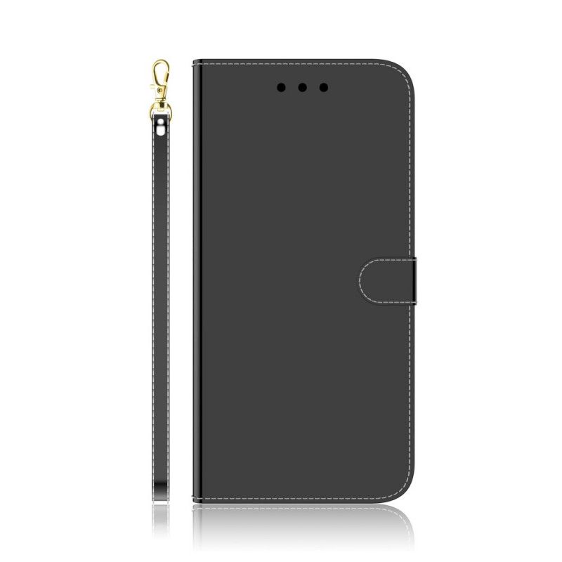 Leren Hoesje Xiaomi Redmi 9 Magenta Zwart Telefoonhoesje Spiegelkap Van Imitatieleer
