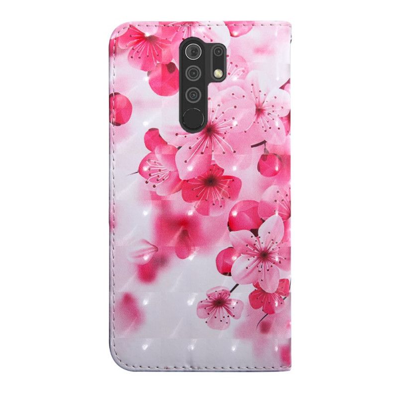 Leren Hoesje Xiaomi Redmi 9 Roze Bloemen