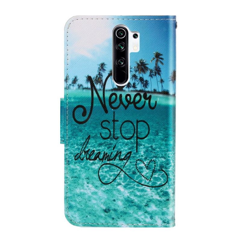 Leren Hoesje Xiaomi Redmi 9 Stop Nooit Met Dromen Marine Met String