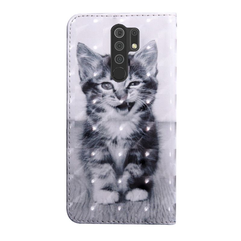 Leren Hoesje Xiaomi Redmi 9 Zwart-Witte Kat