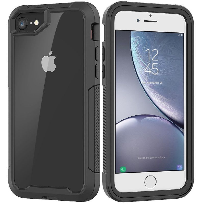 Case Hoesje iPhone 7 / 8 / SE 2 Grijs Zwart Telefoonhoesje Transparante Hybride Bumperranden