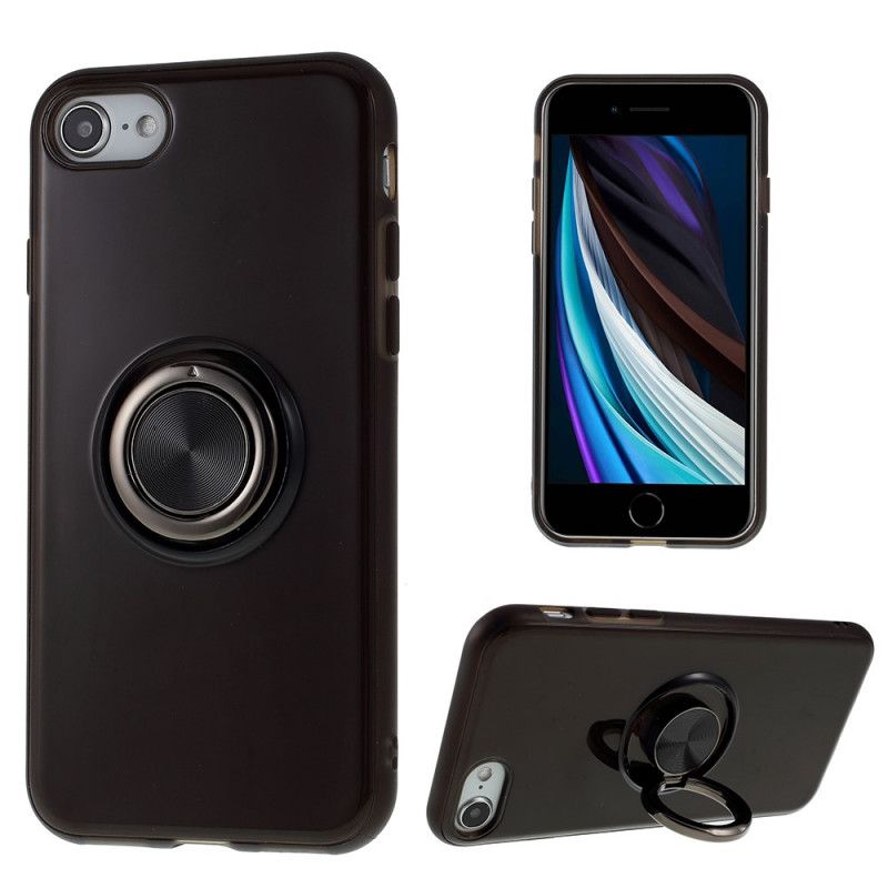 Case Hoesje iPhone 7 / 8 / SE 2 Wit Zwart Telefoonhoesje Magnetische Roterende Ring