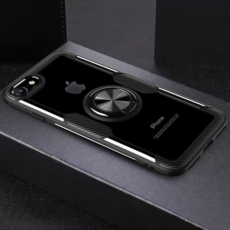 Hoesje iPhone 7 / 8 / SE 2 Rood Zwart Transparante Ring En Carbon