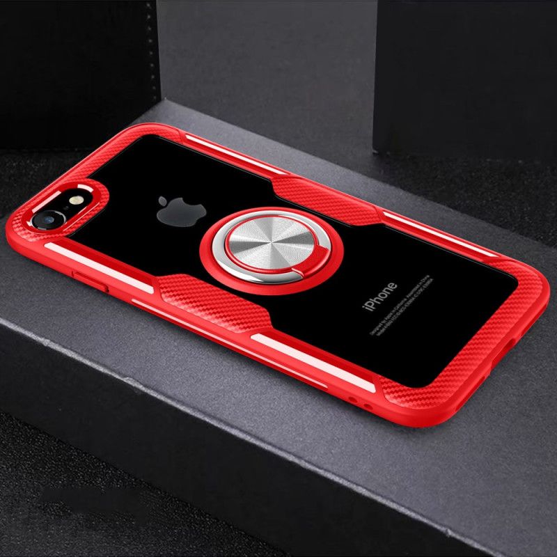 Hoesje iPhone 7 / 8 / SE 2 Rood Zwart Transparante Ring En Carbon