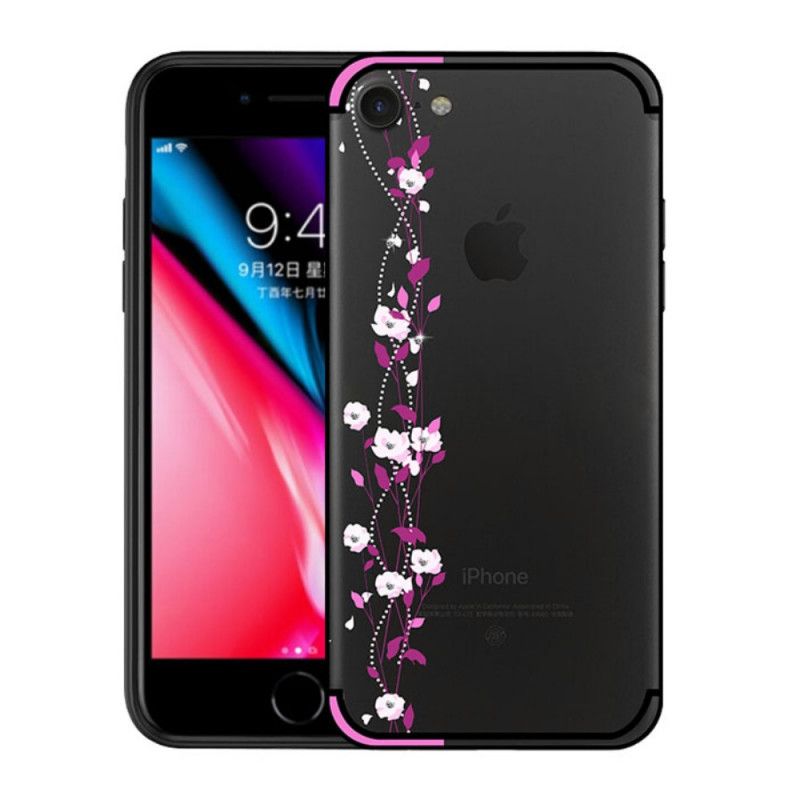 Hoesje voor iPhone 7 / 8 / SE 2 Groen Geel Bloemen En Strass Steentjes Nxe