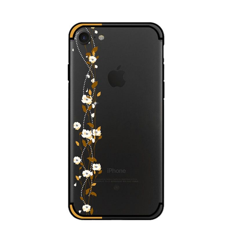 Hoesje voor iPhone 7 / 8 / SE 2 Groen Geel Bloemen En Strass Steentjes Nxe