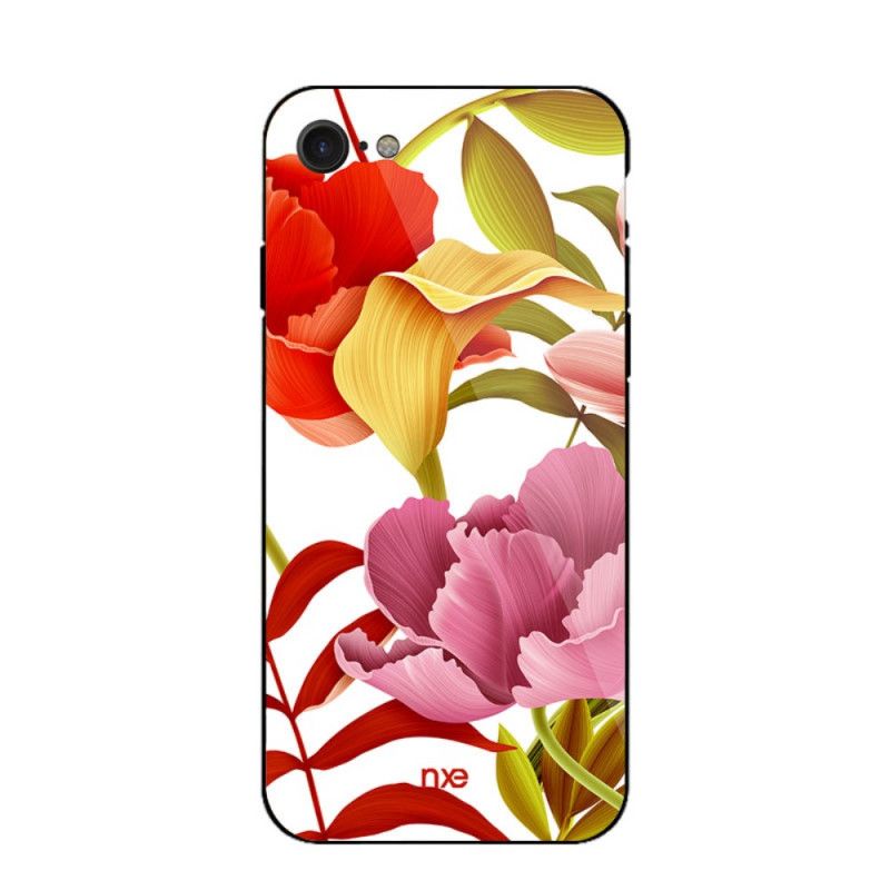 Hoesje voor iPhone 7 / 8 / SE 2 Groen Wit Glas En Siliconen Bloemen Nxed