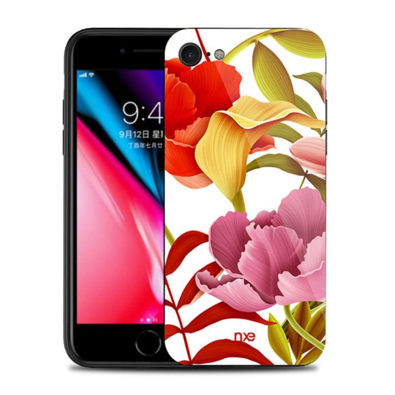 Hoesje voor iPhone 7 / 8 / SE 2 Groen Wit Glas En Siliconen Bloemen Nxed